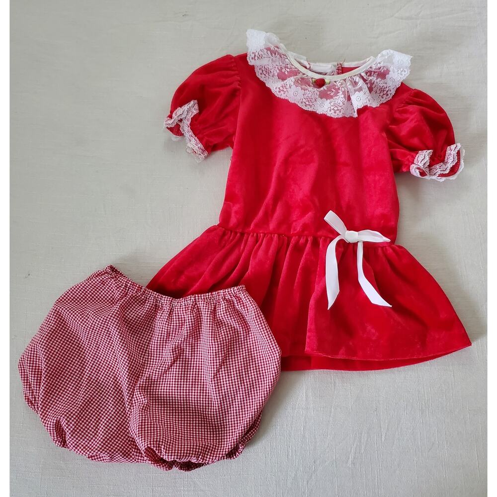 Vintage Red Velvet Dress + Bloomers 24 months